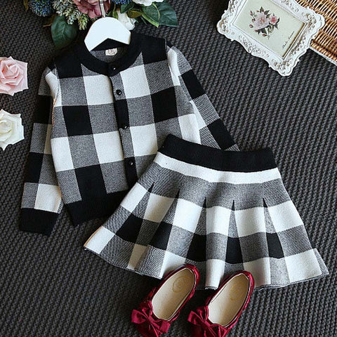 Children's clothing sets Summer fashion girls clothing Sets black white plaid coat+tutu skirts sets toddler girls clothes