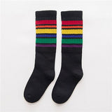 Children's knee socks rainbow colored pattern striped boys kids scho knee high sock cotton white black long leg warmers 1-10T