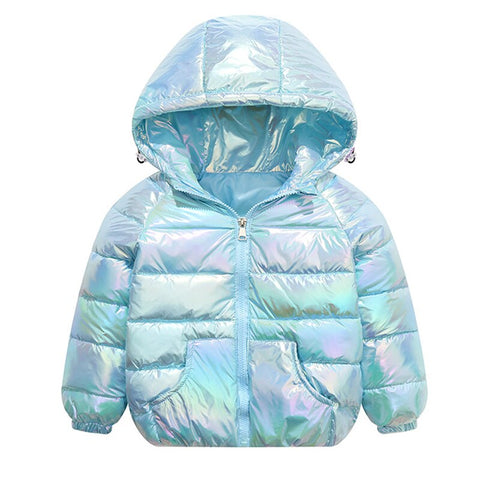 Children's winter white duck down jacket coat boys and girls colorful bright face Plush Hooded Jacket Coat baby cotton coat