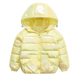 Children's winter white duck down jacket coat boys and girls colorful bright face Plush Hooded Jacket Coat baby cotton coat