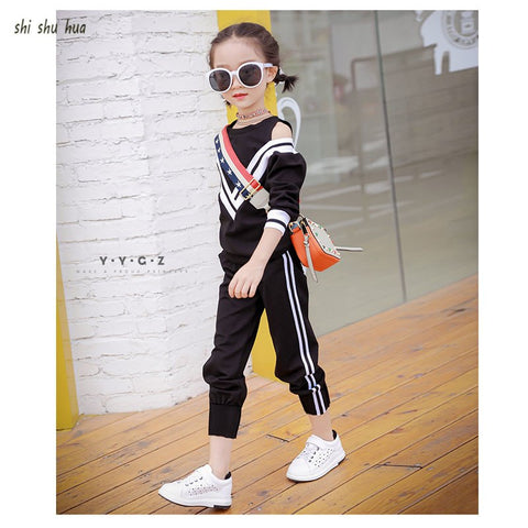 Children's we Baby girl clothes Autumn and winter children's long-sleeved T-shirt+ pants KT c cartoon embroidery sports suit