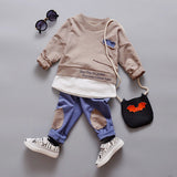 Childrens Clothes Girls Boys Sets 2018 Fake Two-piece Long-sleeved Shirt Stitching Tops+Kids Trousers Cotton Casual 2pcs A33