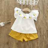 Childrens Clothing Sets Pineapple Embroidery Tops and Bow Shorts Summer Suit Kids Clothes for Girls 1-6Years Yellow Pink S86317A