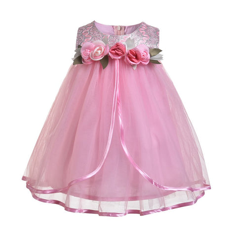 Pageant Flower Baby Girls Dress Pink Birthday Party Dresses for Princess 2018 New Children Clothes Design Toddler Frock