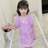 Princess Girls Dress Star Embroidery Kids Tulle Dresses Children Summer Clothes Vintage Baby Design Frocks for Girl