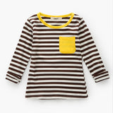 Clearance Spring Autumn Girls T-Shirts Long Sleeve Base Shirt Green Striped Tops Tee Boy Clothes Cotton Pocket T Shirt 3-7Y