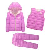 Clothing Sets Winter Snow We Boys Girls Clothing Sets Fashion Kids Clothes 3Pcs Down Jacket + Vest+Trousers Boys Suit