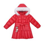 Colorful Bright Girls Jacket Coat Hooded Cotton Clothes For Kids Winter   Children's Solid Belt Windbreaker 4-13Yrs
