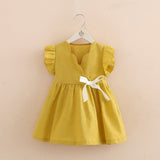 Baby Girl Bow Dress 2018 Summer New Casual Children's Clothing Kids Small Flying Sleeve Dress 2-7 Yrs