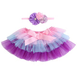 Colorful lace Infantil Baby Tutu Photography Props;Bow Ruffle Newborn Baby Skirt headband Set Baby Girl Clothes Ball Grown