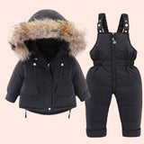Conjuntos de ropa de invierno para niños, traje de nieve para niños, abrigo cálido, chaquetas de piel auténtica con cuello, mono, Parka de plumón para niñas