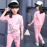 Cotton Girls Sport Suits 2018 New Long Sleeve Butterfly Children Clothing Set 3 4 5 6 7 8 9 10 11 12 Ye Kids Clothes Tracksuit