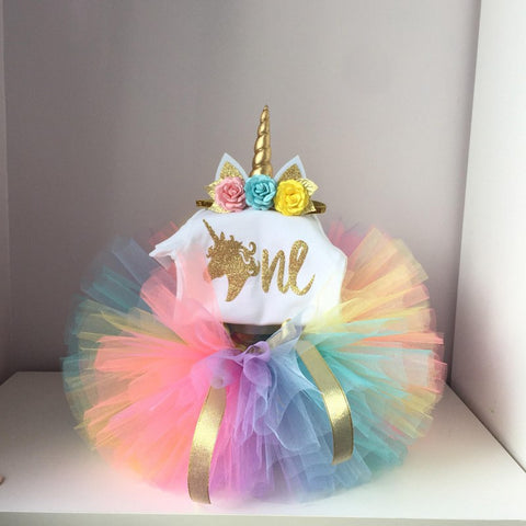 Cotton Newborn Baby Girl Clothes Sets Unicorn Romper Colorful Tutu Skirts Headband Infant Clothing 1 Year 1st Birthday Outfits