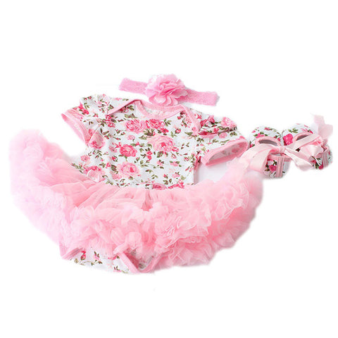 Cute 3pcs Rose Flower Newborn Baby Girls Romper Tutu Dress Jumpsuit Outfits Clothes Pink 0-3 Month