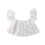 Cute Babys Girls Clothes Solid Short Sleeve Ruffle Princess Off Shoulder Crop Top T-shirt Summer Sunsuit Baby Girl Clothes