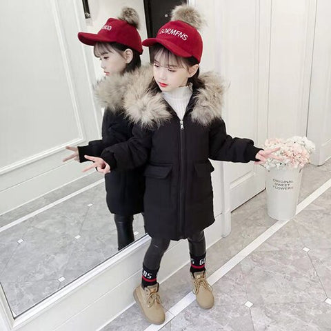 Cute Children Clothes   Winter Girls Down Cotton Thick Parkas Girls Long-sleeved Warm Outwear Kids Girl Coats