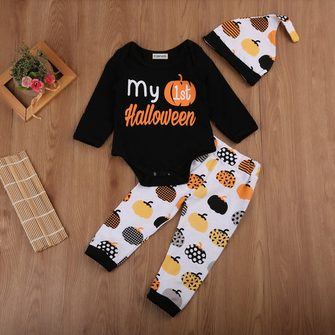 Cute Halloween Costume Newborn Infant Baby Boy Girl Kids 3 Stylish Striped Pumpkin Romper Jumpsuit Cotton Clothes Outfit