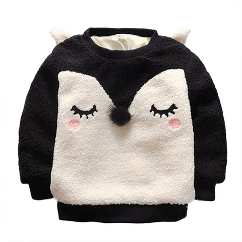 Cute Hoodies Fleece Winter Baby Unisex Sweatshirt Boy Girl Warm Long Sleeve Printed Warm Tops For Kids With Ears