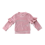 Cute Kids Baby Girls Clothes round neck pullover solid cotton casual Tops Toddler Ruffle Long Sleeve Sweatshirts one pieces