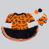 Cute Newborn Baby Boys Girls Clothes Pumpkin Witch Bodysuit Dress+Headband+Shoes 3pcs Suits Baby Clothing My First Halloween