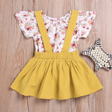 Cute Newborn Baby Girl Floral Clothes Short Sleeve Flower Baby Bodysuit Tops+Overall Dress 2PCS Outfit Summer Sunsuit Baby Set