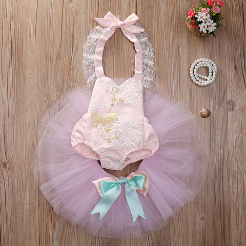 Cute Pink Girl Bebe Newborn Toddler Baby Girls Sleeveless Tops Romper + Skirt Tutu Tulle Outfits Set Clothes set summer clothing