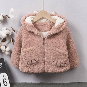 Cute Plush Cat Baby Girl Jacket Coat Autumn Winter Thicken Hooded Kids Down Jackets Warm Children Outerwear Toddler Girl Clothes