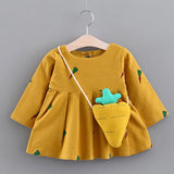 Cute Toddler Baby Girl Carrot Print Long Sleeve Princess Dress+Small Bag Sweet casual style Free delivery