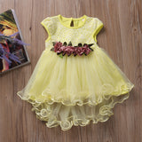 Cute Toddler Infant Kids Baby Girls Summer Floral Princess Dress Sleeveless Mesh Ball Gown Party Dresses White Pink Yellow 0-3Y