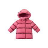 DB15321 dave bella winter baby girls striped ruched hooded down coat children 90% white duck down padded kids jacket