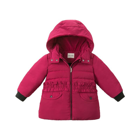 DBK11229 dave bella winter baby girls jacket children zipper pockets ruched solid hooded down coat kids padded outerwear