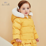 DBM15762 dave bella winter baby girls solid fur hooded down coat children 90% white duck down padded kids jacket