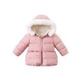 DBM15984 dave bella winter baby girls cartoon fur hooded down coat children 90% white duck down padded kids jacket