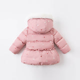 DBM15984 dave bella winter baby girls cartoon fur hooded down coat children 90% white duck down padded kids jacket