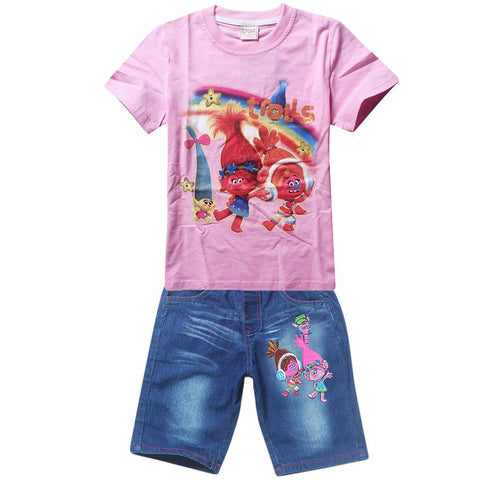 Design New 2017 Children Girls Clothing Sets 4 To 12T New Cartoon Child Baby Girls Outfits Suits For Summer Clothes