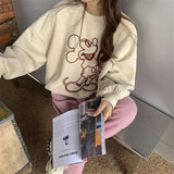 Disney Mickey Mouse Sweatshirt Women Hoodies Korean Style Sweet Cute Cartoon Print Autumn Winter Pink White Cotton Tops