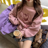Disney Mickey Mouse Sweatshirt Women Hoodies Korean Style Sweet Cute Cartoon Print Autumn Winter Pink White Cotton Tops