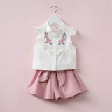 2018 New Summer Girls Clothing Sets 2pcs Casual Style Flower Design Sleeveless Shirt+Wide Legs Short Pants 2 to 6Y