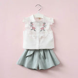 2018 New Summer Girls Clothing Sets 2pcs Casual Style Flower Design Sleeveless Shirt+Wide Legs Short Pants 2 to 6Y