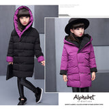 Double-side Winter Girls Coat Cotton-Padded Thick Warm Kids Jackets for Girls Hooded Long Style Toddler Teen Children Outerwear