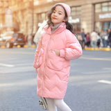 Down Cotton Jacket Yellow Red Black Pink Girls Warm Coat Toddler Winter Clothes   Baby Thicken Long Style Outerwear 4-14Years