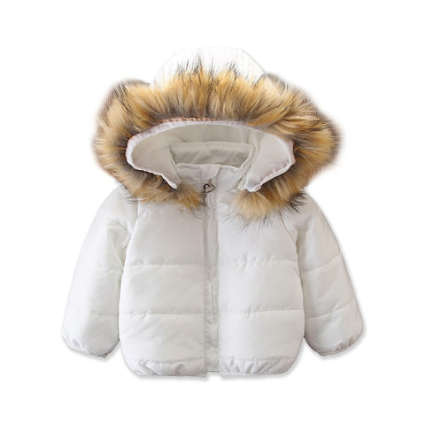Down Jacket Child Girl   Winter Warm Toddler Baby Boy Coat Fur Hooded Pure White Hoodie Zip Up Outerwear Parkas