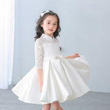 Elegant Girls lace Half Satin dress for Birthday wedding party Princess White Red Frocks Prom vestidos For 2 4 6 8 10 12 Years