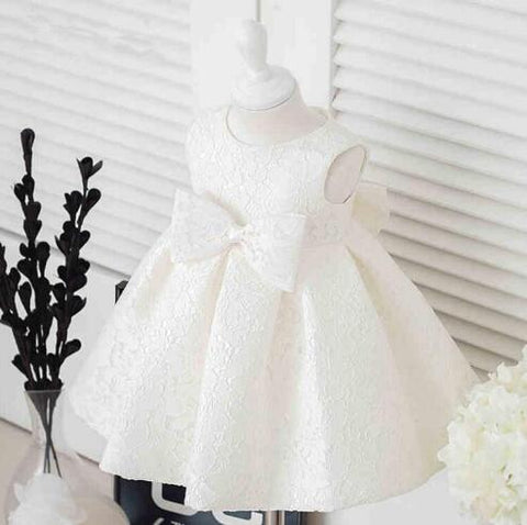 Elegant White Girl Summer Dresses for Wedding Flower Girl Dress Party Princess Baby Girl Birthday Dress with Big Bow 2-12T