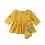 Icecr Dress Toddler Baby Girls Carrot Print Long Sleeve Princess Party Dress With Small Bag