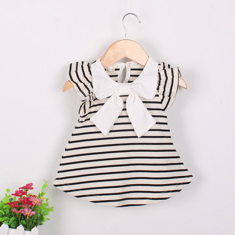 European Version 2018 M New Brand Baby Girl Navy Wind Coll Short Sleeved Striped Children Summer Sleeveless Cotton Dress