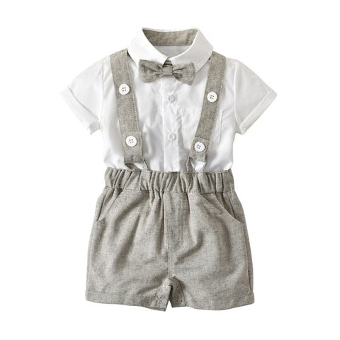 Summer Baby Boys Clothes Sets Cute Toddlers Boys Formal Wedding Party Clothes Newborn Boys Tie+T shirts+Overall Pants