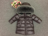 Large Natural Fox Fur & Raccoon Fur Coll Parkas Kids Boy Girl Hooded Long Duck Down Jaclet Thick Snow Co Outwear