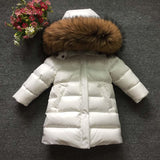 Large Natural Fox Fur & Raccoon Fur Coll Parkas Kids Boy Girl Hooded Long Duck Down Jaclet Thick Snow Co Outwear