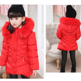 Faux Fur Hooded Baby Teenage Winter Jacket For Girls Cotton-padded Girls Winter Coat Parka Kids JW0604A